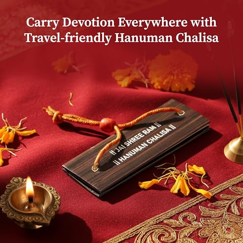 Image of Cycle Pure Hanuman Chalisa Pocket Book on Palm Leaf Motif | Non-Tearable Sheets | Sacred Text in English | Hanuman Chalisa Wooden Book