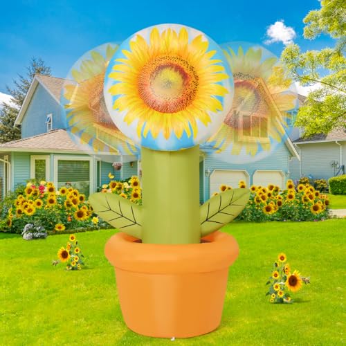 GOOSH 5.5 FT Spring Inflatable Sunflower Outdoor Decoration Head-Wagging Flowers with LED Lights for Spring Yard Garden Lawn