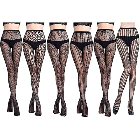 Comius Sharp Damen Reizvolle Strapsstrümpfe Set, Strumpfhose Netzstrumpfhosen, 6 pcs Perspektive Spitze Muster Elastisch Schwarz Set (6 pcs) thumbnail