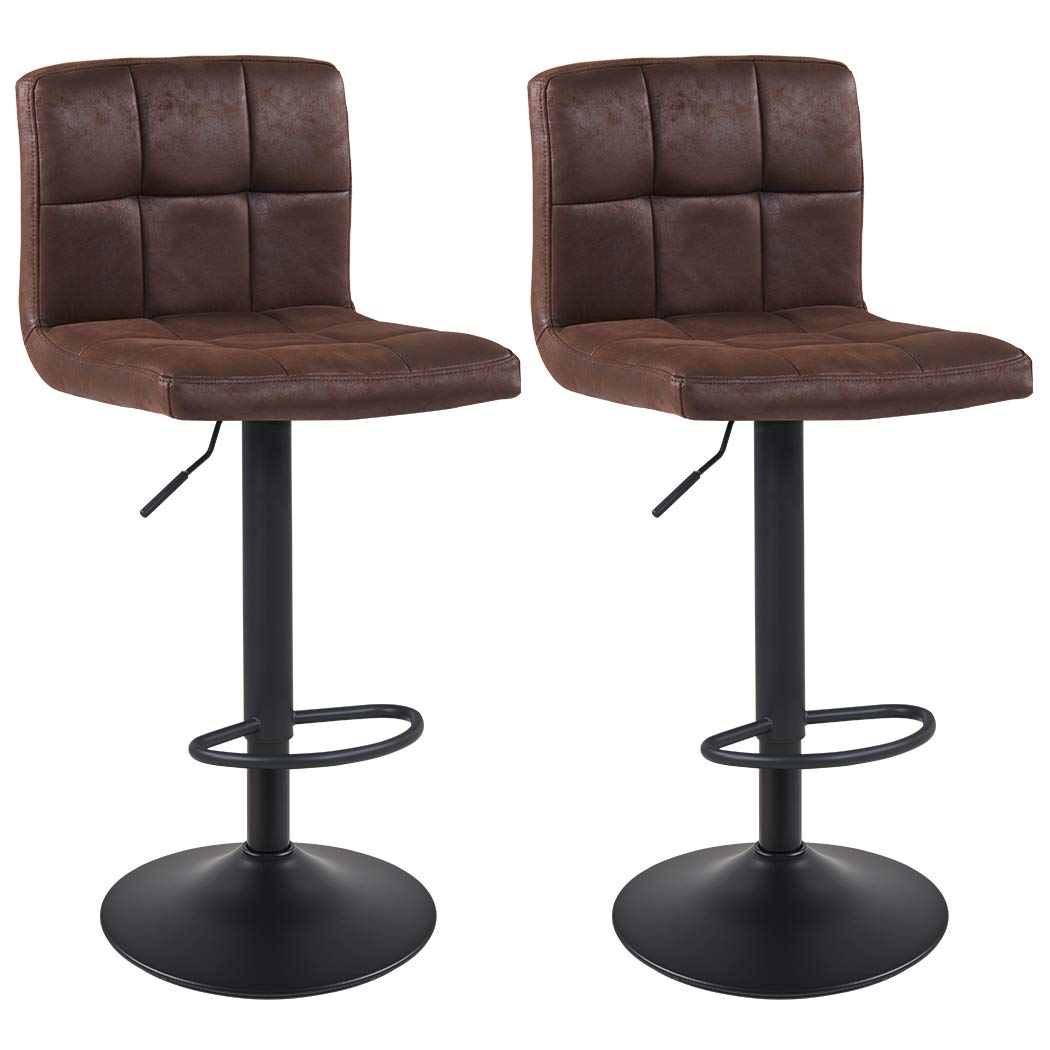 Bar Stool Duhome WY-451 Adjustable Swivel with Backrest Set of 2 Barstools (Dark Brown)