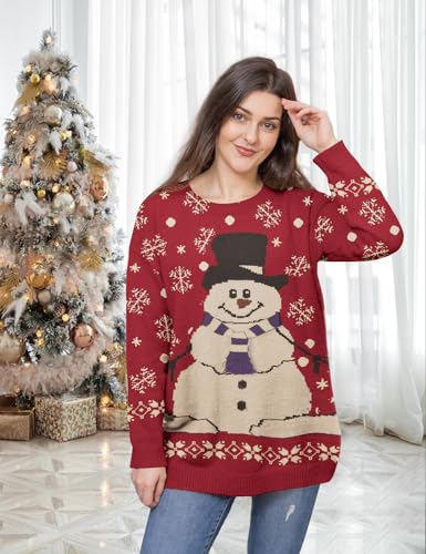 Image of YESNO Women Christmas Sweater Graphic Printed Oversized Pullover Sweaters Casual Loose Knit Tops L S01 CR175