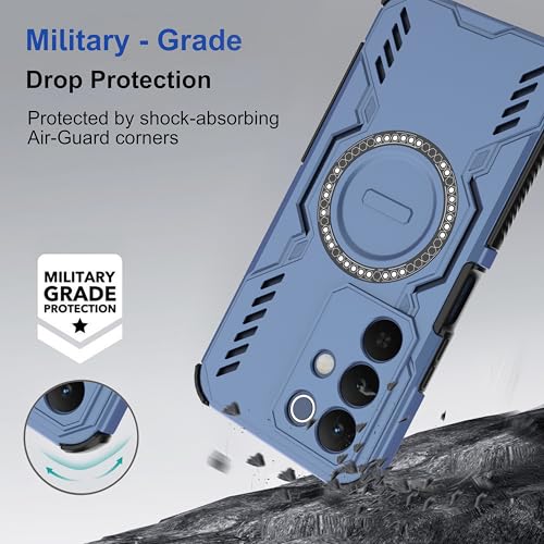 Image of amazon basics Back Case Cover for Realme C85 5G | Magnetic Case with Built-in Metal Ring | Supports MagSafe Charger, Wallet & Car Mount | Shockproof Hybrid PC + TPU | Blue