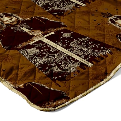 Image of Warner Bros Lord of The Rings Middle Earth Quest Quilted Throw Blanket, Fantasy Map Pattern, Adults Boys Girls, Soft Lightweight Bedding for Bed, or Couch, 60 x 80 inches