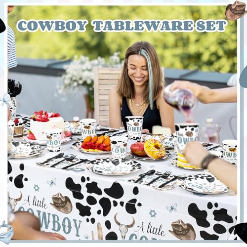 Image of Funnymoom 452 Pcs Cowboy Baby Shower Party Decorations Include a Little Cowboy Is on the Way Paper Plates Napkins Cups Tablecloth Cutlery Straws for girl Girl Baby Shower Party Supplies