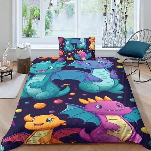 Housse de couette dragon zippée facile à laver pour lit simple 1 place - 2