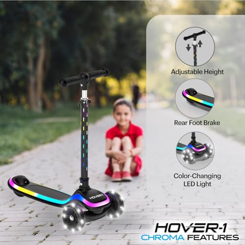 Image of Hover-1 Chroma Folding Kick Scooter for Kids with Multicolor Wheel Lights, 3 inch Front Wheels, Rear Foot Brake, and 110 LB Weight Capacity