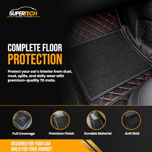 Image of 7D Car Floor Mat for Hyundai Aura 2020-2025 | Black Red