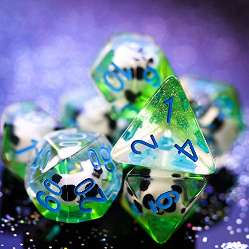Image of Cusdie 7-Die DND Dice, Polyhedral Dice Set Filled with Animal, Animal Dice Set for Role Playing Game D&D Dice (Panda)