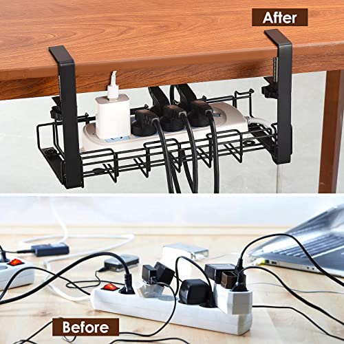 BestAlice 2 Pack Bajo Escritorio Bandeja para Gestión de Cables, Bandeja Retráctil de 12.8in a 21.5in con Abrazadera, Organizador de Cables de Metal para Gestión de Cables sin necesidad de perforar miniatura 5