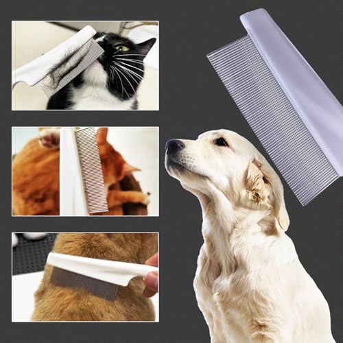 Flohkamm für Katzen Hunde Flohkamm für lange Haare, Haustierkamm Pflegekamm zur Entfernung von Flöhen, Zecken, Tränenflecken, Schuppen (Weiß)