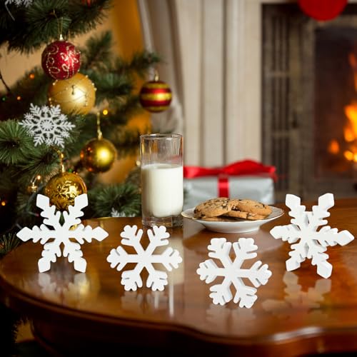 Image of Wooden Snowflake Table Decorations 4 PCS, Winter Decor for Home Indoor