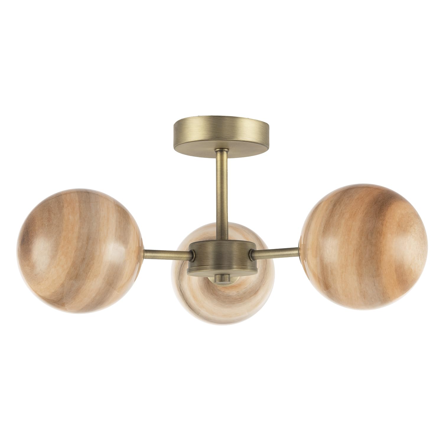 Happy Homewares Antique Brass Modern Designer Ceiling Light Fitting With Amber Stripe Marble Glass Shades | 20Cm X 44Cm | 3 X 5W G9 | Ideal For Low Ceilings
