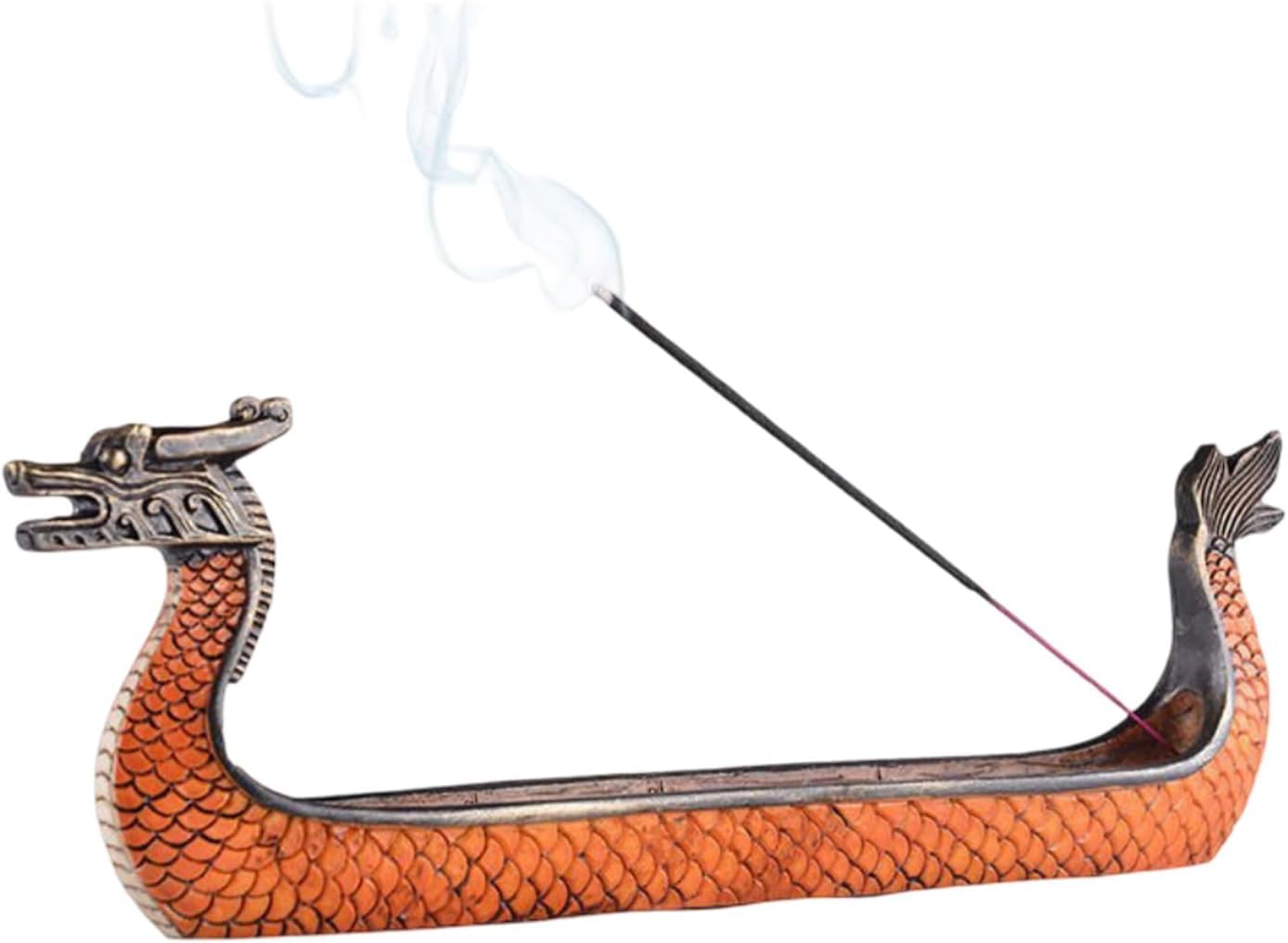Retro Hand Carved Viking Dragon Boat Incense Holder | Wooden Censer Burner & Incense Stick Holder | Ornamental Carving Home Decor (Retro Yellow)