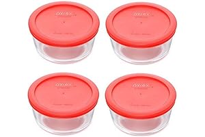 Pyrex 4-Cup Glass Bowls with Red Plastic Lid Covers