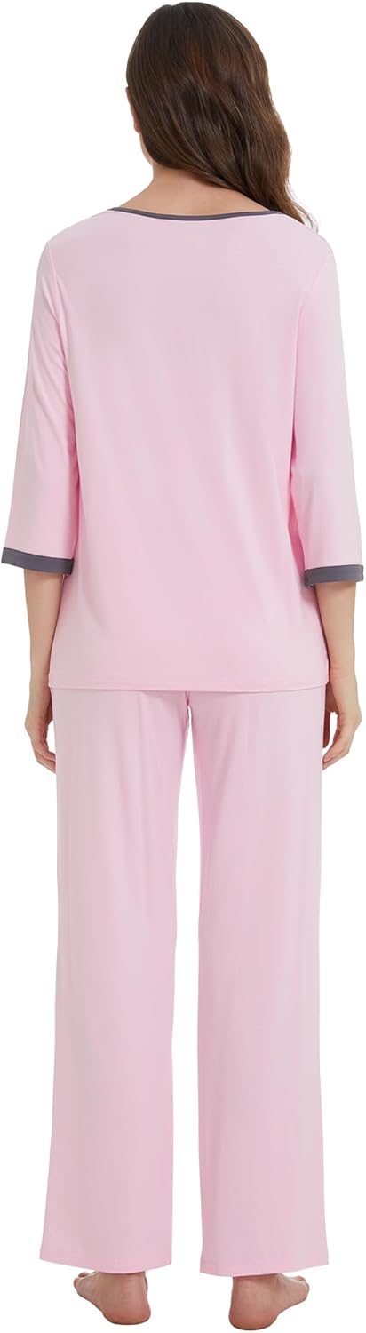 WiWi Womens Pajamas Viscose from Bamboo Super Soft Pajama Set 3/4 Sleeve Sleepwear Cooling Pjs with Pockets S-XXL - Image 2