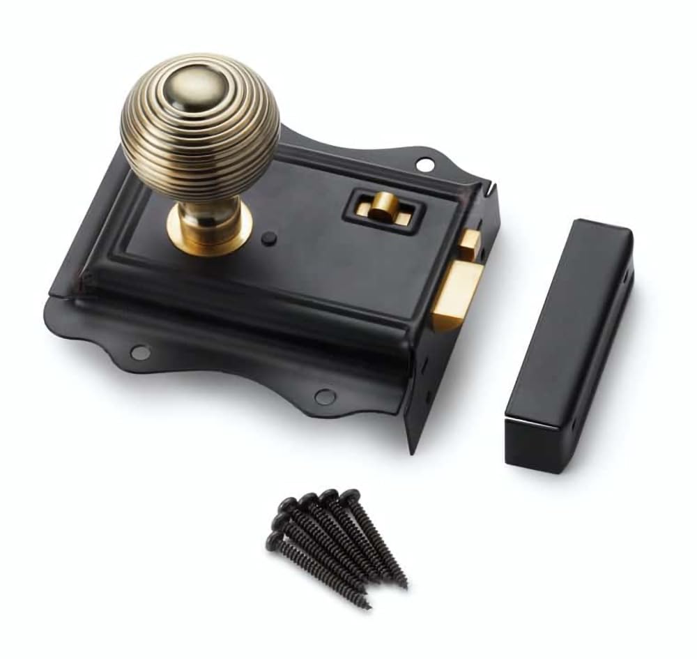 AB Hardware Black Brass Olde Victorian Rim Lock Hollow Antique Brass Beehive Door Knobs