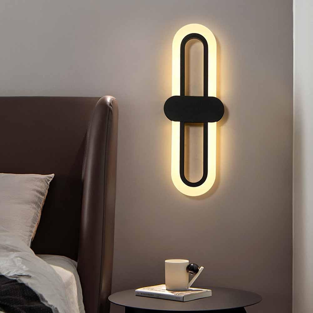 Kinkiet ścienny do sypialni 15 W LED Liniowy Złoty Długi pręt Oprawy oświetleniowe Łazienka Lustro Okrągły Owalny akrylowy pierścień Ściemniany w dół do sypialni