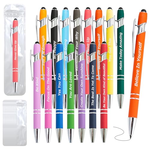 Image of 20 Pieces Inspirational Pens Kit - 10 Black Ink Pens Bulk, Bags Included - Motivational Pens Ballpoint with Stylus Tips - Inspirational Gifts Office School Supplies for Teachers Office Prizes