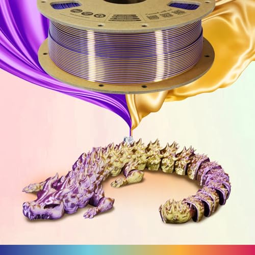 OVERTURE Silk PLA Dual Color Filament 1.75mm, Bi-Color Shiny PLA Finish, Smooth & Glossy, 1kg Spool (2.2lbs), Ideal for Cosplay Jewelry & Home Decor (Silk Purple-Gold)