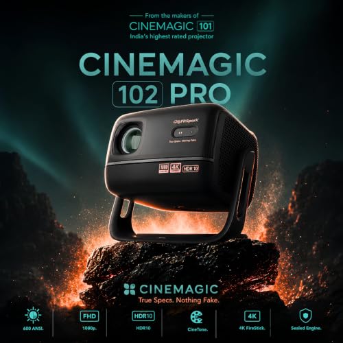 Image of MyFitSpark CINEMAGIC 102 Pro Native 1080p Projector 4k Ultra HD Support | CineTone Engine 100% Sealed Tiltable 600 ANSI Auto Focus Keystone EDID 2.1 True 4K FireStick HDR10 Surround Sound Up to 300 inch