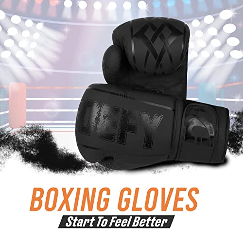 Defy Boxing Gloves For Men & Women - Premium Quality Synthetic Leather Boxing Gloves For Training - Perfect For Punching Heavy Bags, Sparring, & Fighting Gloves (Black, 16Oz) #TOP7