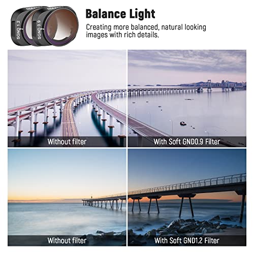 NEEWER Effects and ND Filter Set Compatible with DJI Mini 3/Mini 3 Pro,4PCS GND0.9 GND1.2 Gradient Neutral Density Filter with Soft Edge and Blue/Gold Strip Anamorphic Effect Filter for Drone - Image 4