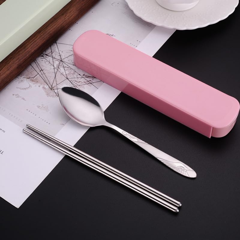 ONUIFIKE Silverware Set, 3/12/18/24/30/36 Pieces Stainless Steel Convenient Tableware Student Outdoor Picnic Travel Spoon Fork Chopsticks Portable Set, Home Cutlery Flatware Set(Blue,24 Piece set for