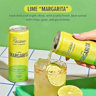 Recess Zero Proof Craft Mocktails, Alcohol Free Drinks, With Adaptogens, Non-Alcoholic Beverage Replacement, Mixer, Celebration, Party, (Lime Margarita, 12oz, Pack of 12)