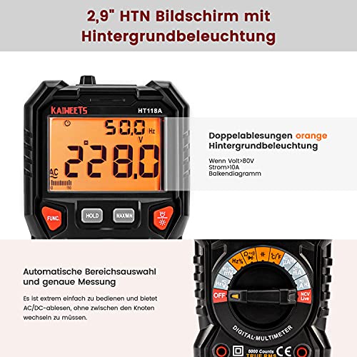 KAIWEETS Digital Multimeter mit LED-Buchsen, Strommessgerät True RMS Auto-Range 6000 Zähler, misst Spannung,Kapazität, Temperatur… – Ansicht 3