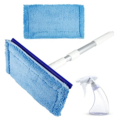 Ittaho Windshield Cleaning Tool, Car Window Cleaning With Extra Spray Bottle, Household Squeegee Mirror Cleaning Tool With Extension Pole For Shower Glass Door-2 Microfiber Pads #TOP7