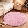 OLANLY Pink Round Rugs for Bedroom - Machine Washable, 4 ft Circle Area Rugs for Living Room, Soft and Fluffy Shaggy Carpet for Teen Girls and Boys, Nursery Rooms, Dorms, Home Decor Aesthetic #1