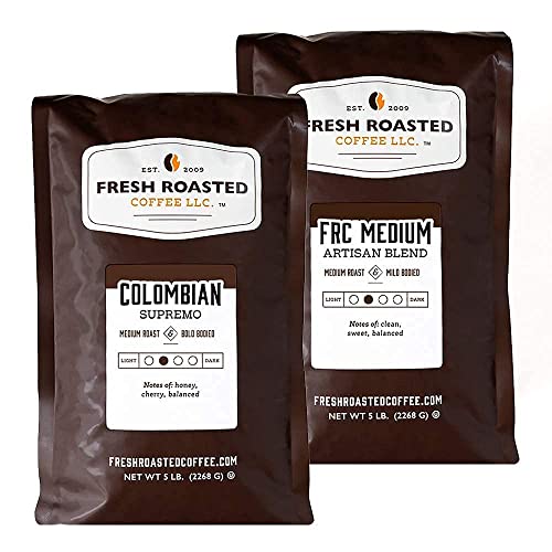 Fresh Roasted Coffee, Colombian Supremo/Frc Medium Roast Blend, Bundle, Whole Bean, 5 Pound Bags #TOP29