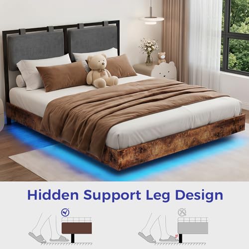 LUCKLIFE Floating Bed Frame Queen Size with Smart LED Lights, Adjustable Headboard, Upholstered Modern Metal Platform Bed, Easy Assembly, Under-Bed Storage, Queen by LUCKLIFE - Used condition - Image 5