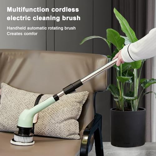 Electric Spin Scrubber, Adjustable Handle Shower Scrubber Cordless Electric Cleaning Brush with 6 Replacement Brush Heads Electric Rotating Scrubber for Bathtub, Sink, Tile - Image 2