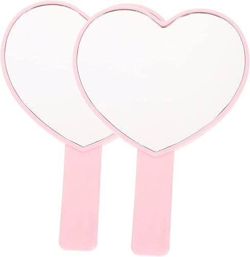 LALAFINA Espejo de peluquería de 2 piezas, espejo de maquillaje, espejo de tocador de corazón, espejo de aumento para niños, espejo de mano de