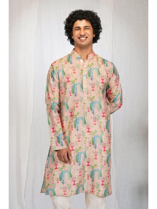 Lookmark Men's Cotton Blend Printed Long Kurta Suitable For All Indian Wedding, Occasions, And Festivals (Az-Lm-Og-Kurta 19-Xxl) Peach