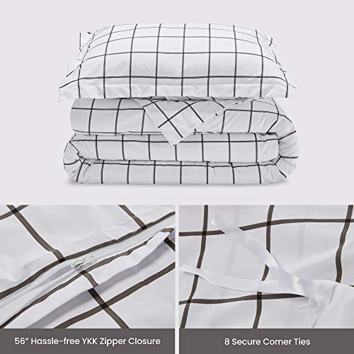 SLEEP ZONE Grid Printed Duvet Cover Queen Size with Zipper Closure & 8 Corner Ties, Soft Breathable All Seasons Comforter Cover Set 3 Pieces (Queen)