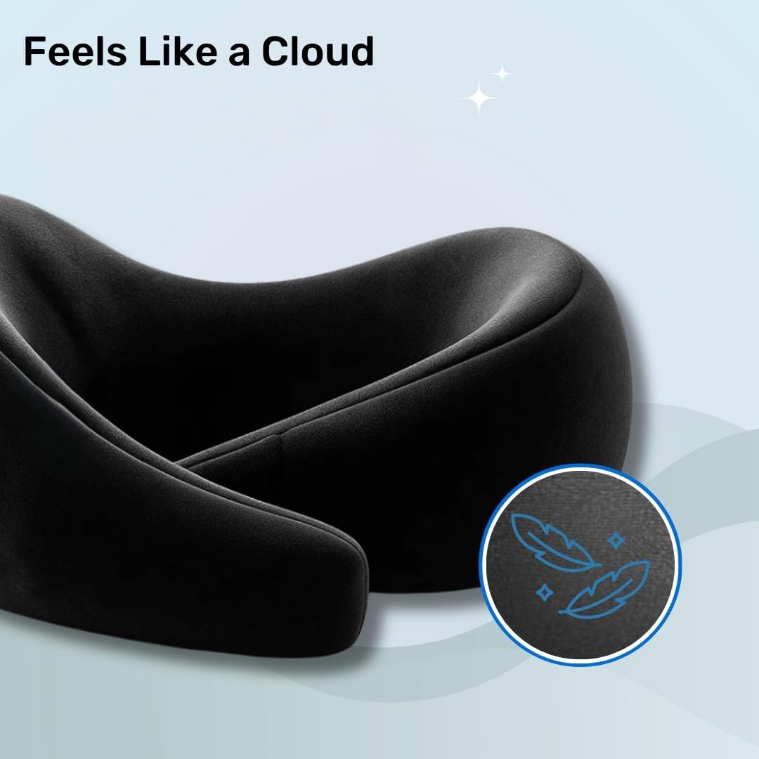 CloudBliss Travel Neck Pillow | Premium Memory Foam Neck Pillow for Flight Travel, Car Sleeping | Adjustable Head Rest, Neck Rest Travelling Pillow for Sleeping Head Support (Black) 1