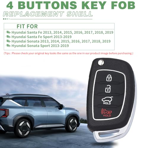 Coque de clé Hyundai Sonata Santa Fe boîtier télécommande 4 boutons - 4
