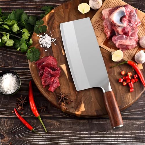 Image of Wizbiz 7 Inch Blade Meat Cleaver Knife for Kitchen Heavy Duty Meat Knife Butcher Cleaver Chopper for Cutting Mutton, Chicken, Bones Vegetable - Kitchen Cutting Tool