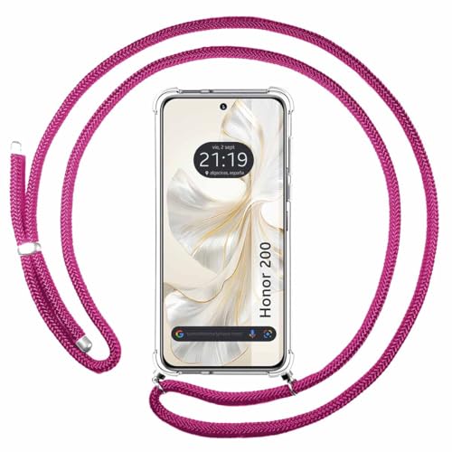 Custodia A Sospensione Trasparente Per Huawei Honor 200 5G Con Cordone Rosa Fucsia