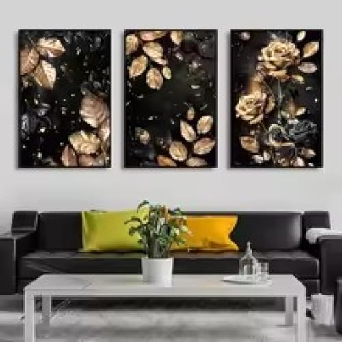Fleurs imprimées sur toile XINBAO feuilles noires et dorées art abstrait de salon