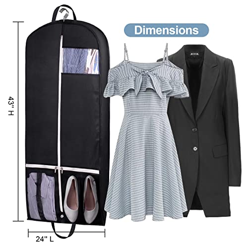 Sleeping Lamb 43'' Gusseted Garment Bags For Travel Breathable Suit Bags For Men Travel With Two Mesh Pockets, Black #TOP5