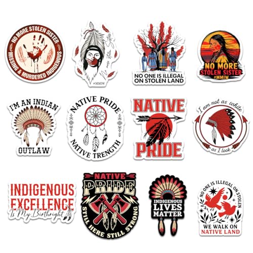 12 Pcs Indigenous Awareness Sticker, Native Pride Vinyl Decals, MMIW Advocacy and Activism Stickers, Waterproof for Laptops, Water Bottles, Notebooks, Gifts for Indigenous Peoples Day (3 inches)
