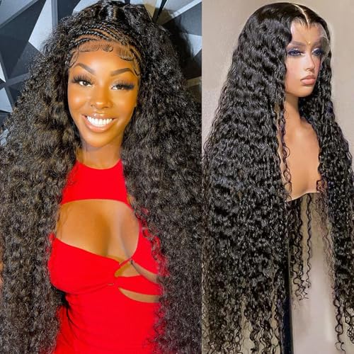 Image of SOEZ 30 Inch Deep Wave Lace Front Wigs Human Hair 13x4 HD Lace Front Wigs Human Hair Pre Plucked Wet Wavy Curly Human Hair Wig 180% Density Water Wave Glueless Frontal Wig with Baby Hair For Women