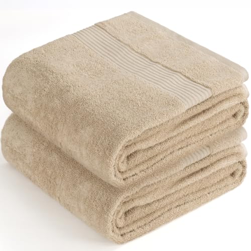 Image of Cotton Paradise 100% Cotton Turkish Towel Set, Soft Absorbent Quick Dry, 2 Piece 35x70 Bath Sheet Set, Beige