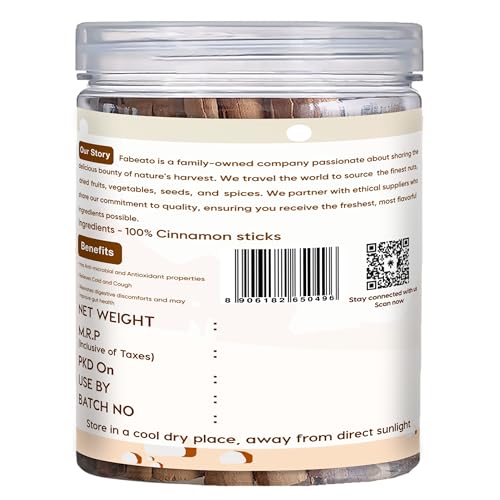 Image of Fabeato Ceylon Cinnamon Stick - SriLankan Dalchini Whole Bark- Aromatic Whole Spices- Ideal for Cooking, Baking, and Beverages- Fresh & Handpicked- Rich In Antioxidants, 100 gram