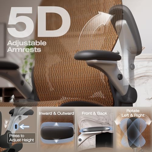 Image of ELABEST X100 Ergonomic Office Chair with Footrest, Big and Tall Home Desk Chair with 5D Flip-Up Arms, Adjustable 3D Lumbar Support,High Back Rolling Computer Chair, Swivel Mesh Chairs