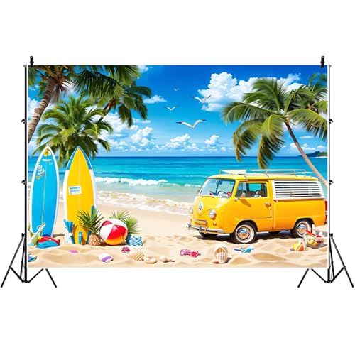 2.2x1.5m Mare Spiaggia Backdrop Tropicale Mare Camion Sfondo Seaside Shell Ananas Hawaii Island per Bambini Adulto Ritratto Photo Studio Props Vinile