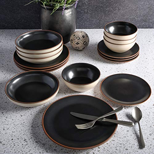 Image of Gibson Elite Contempo Classic Double Bowl Dinnerware Set, Service for 4 (16pcs), Black